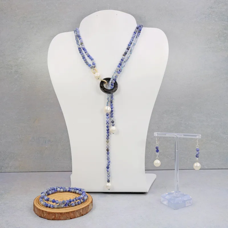 MGR Women's Sodalite & Pearl Lariat Necklace, Bracelet & Earrings Set sold by Zulily