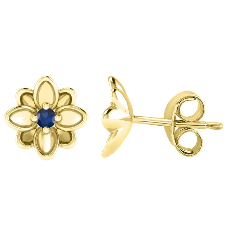 Gold over Sterling Silver Blue Sapphire Flower Stud Earrings sold by Zulily