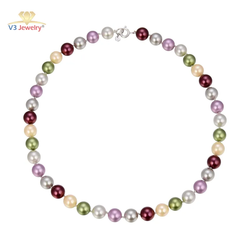 10MM Multi Color Cultured Pearl Necklace with Sterling Silver Clasp sold by Zulily