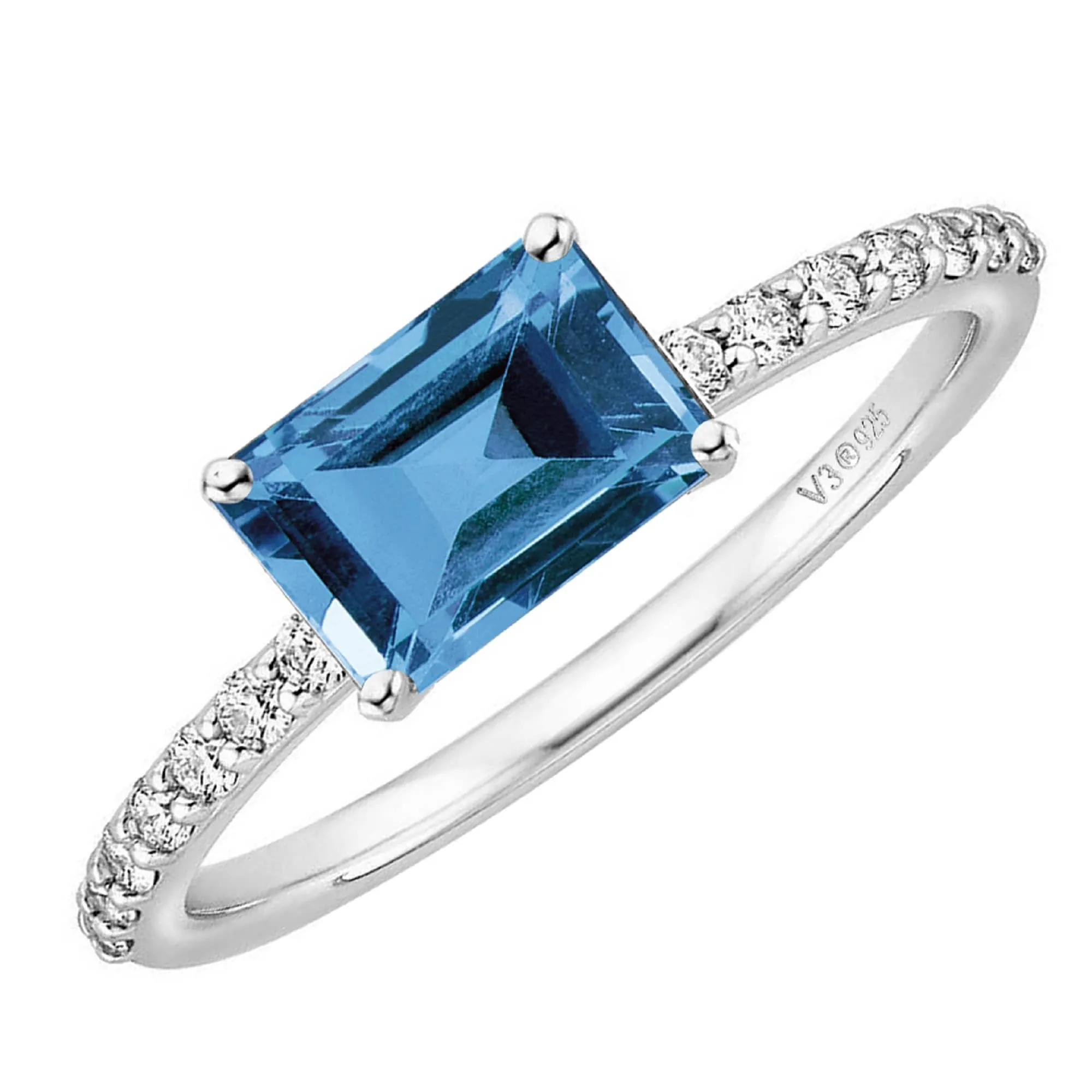 Sterling Silver Emerald Cut Natural London Blue Topaz and White Topaz Engagement Ring sold by Zulily product image thumbnail 2