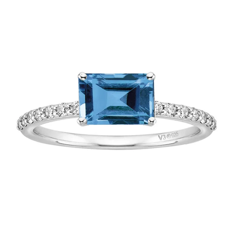 Sterling Silver Emerald Cut Natural London Blue Topaz and White Topaz Engagement Ring sold by Zulily