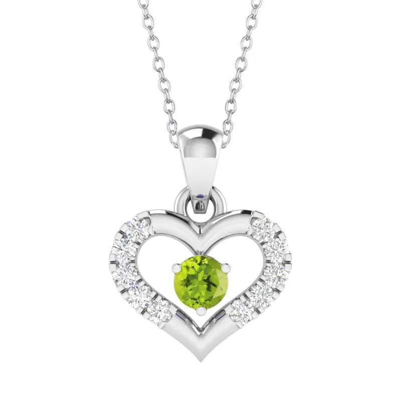 Sterling Silver Natural Peridot and White Topaz Heart Pendant with 18" Chain sold by Zulily