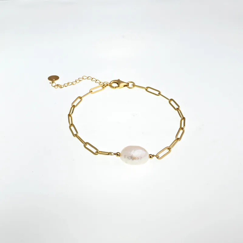 Freshwater Pearl 18k Gold Plated Sterling Silver Paperclip Adjustable Bracelet sold by Zulily