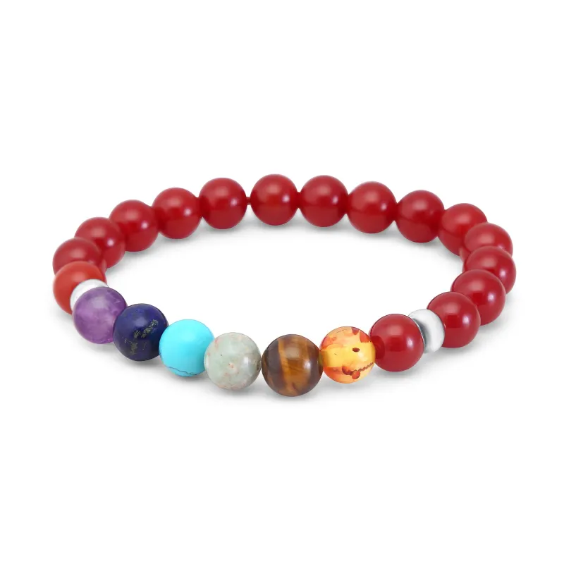 Red Agate and Chakra Bead Stretch Bracelet sold by Zulily