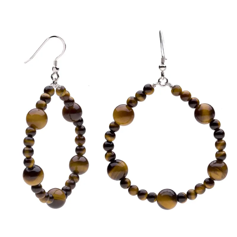 Sterling Silver Natural Tiger Eye Beads Hoop Earrings made by Zulily