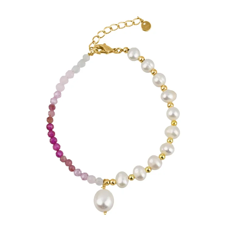 Freshwater Pearl and Multicolor Gemstone Beaded Adjustable Bracelet sold by Zulily