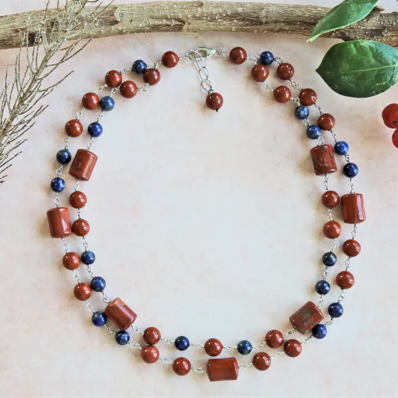 MGR Women's Mixed Stone Hand Wired Wrapped Red Jasper & Lapis Necklace. Jewelry. sold by Zulily