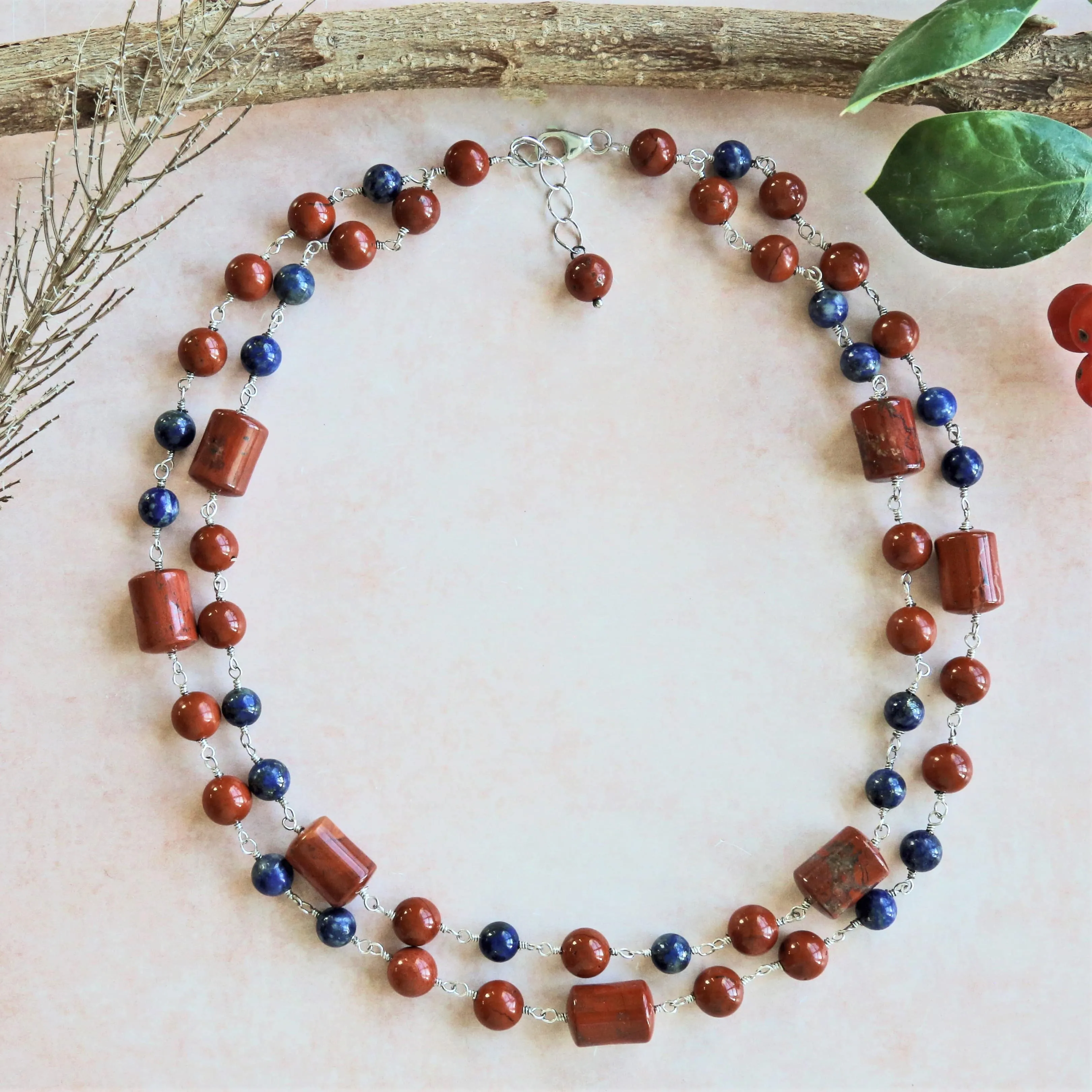 MGR Women's Mixed Stone Hand Wired Wrapped Red Jasper & Lapis Necklace. Jewelry. sold by Zulily