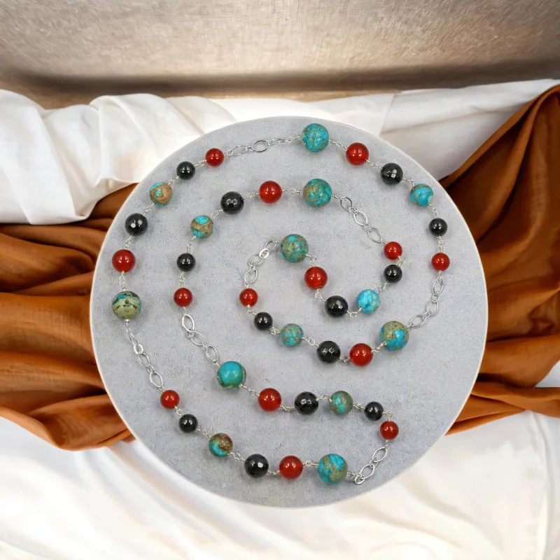 MGR Women's Mixed Stone Hand Wired Wrapped Imperial Jasper, Carnelian & Onyx Necklace. Jewelry. sold by Zulily