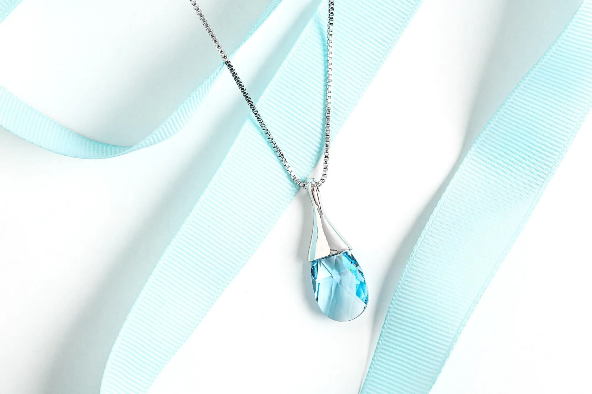 Teardrop Faceted Aquamarine Crystal Pendant Necklace with Swarovski crystals by callura sold by Zulily
