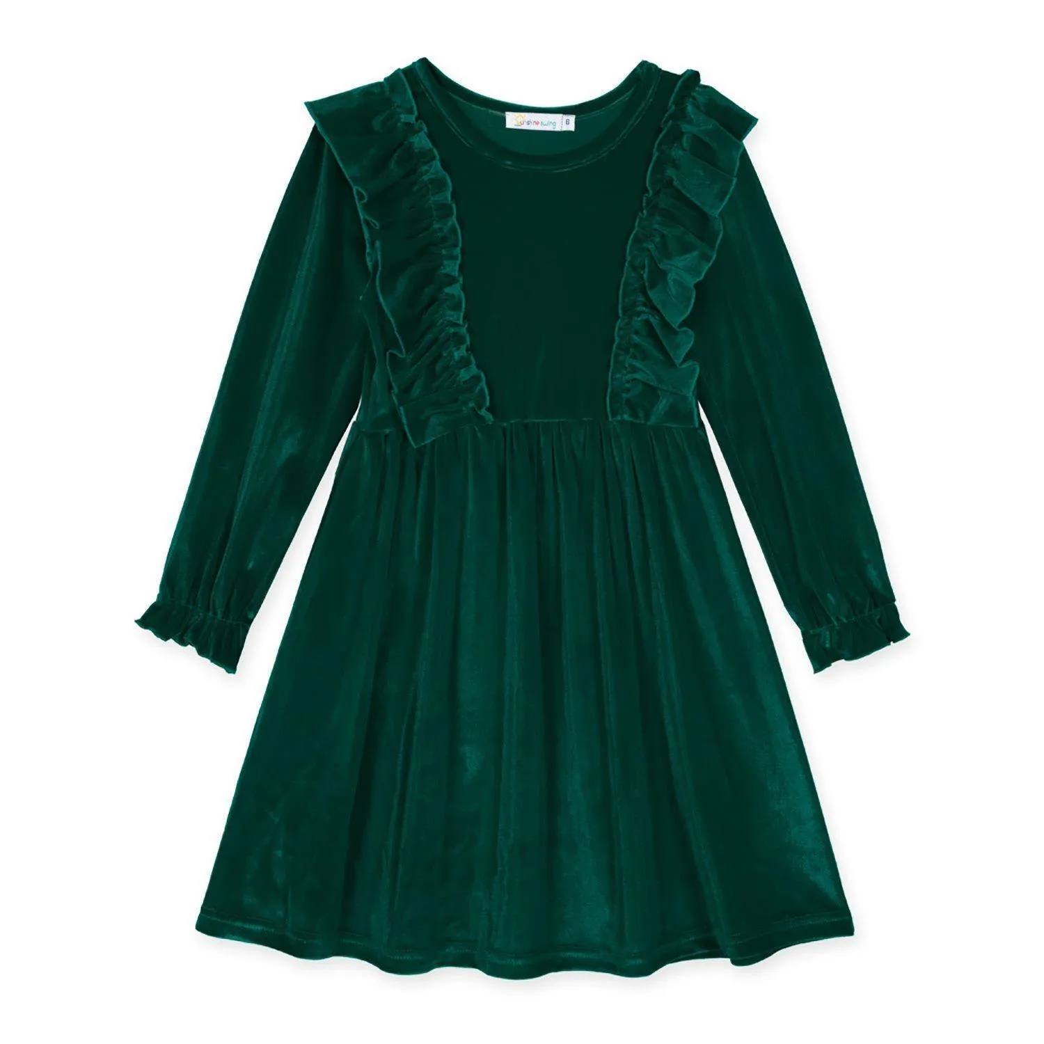 Green Ruffle-Accent Velvet A-Line Dress sold by Zulily