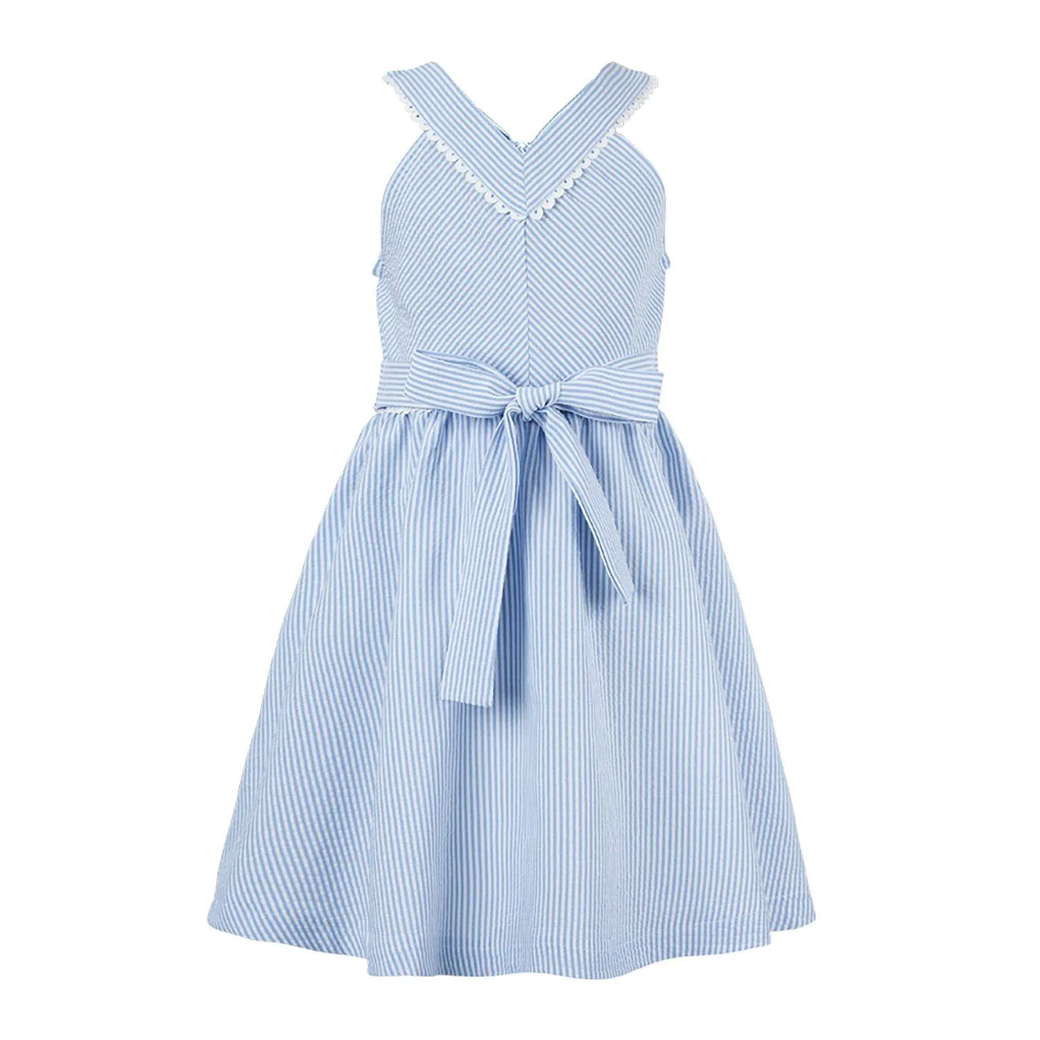 Blue & White Stripe Bow-Accent Sleeveless A-Line Dress sold by Zulily