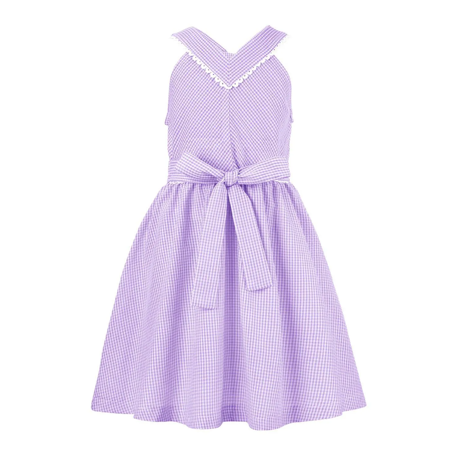 Purple Gingham Bow-Accent Sleeveless A-Line Dress sold by Zulily product image thumbnail 2