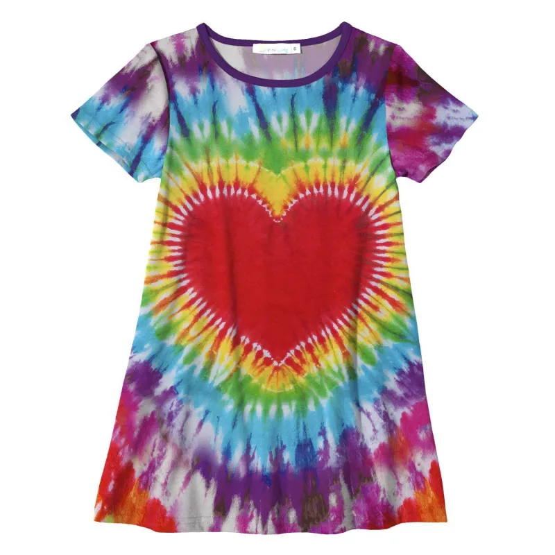 Purple & Rainbow Tie-Dye Heart Print Shift Dress sold by Zulily