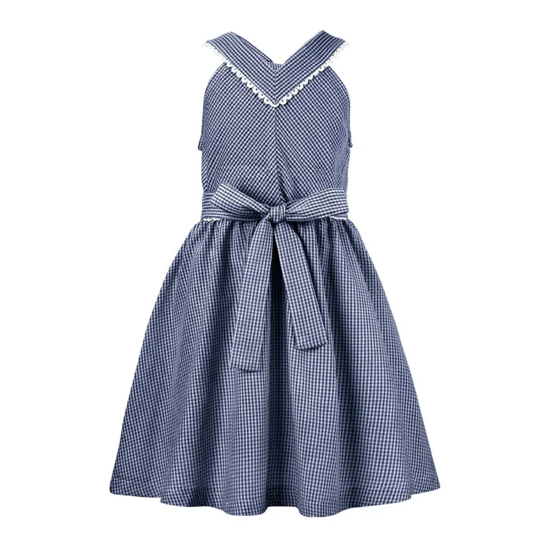 Blue Gingham Bow-Accent Sleeveless A-Line Dress sold by Zulily