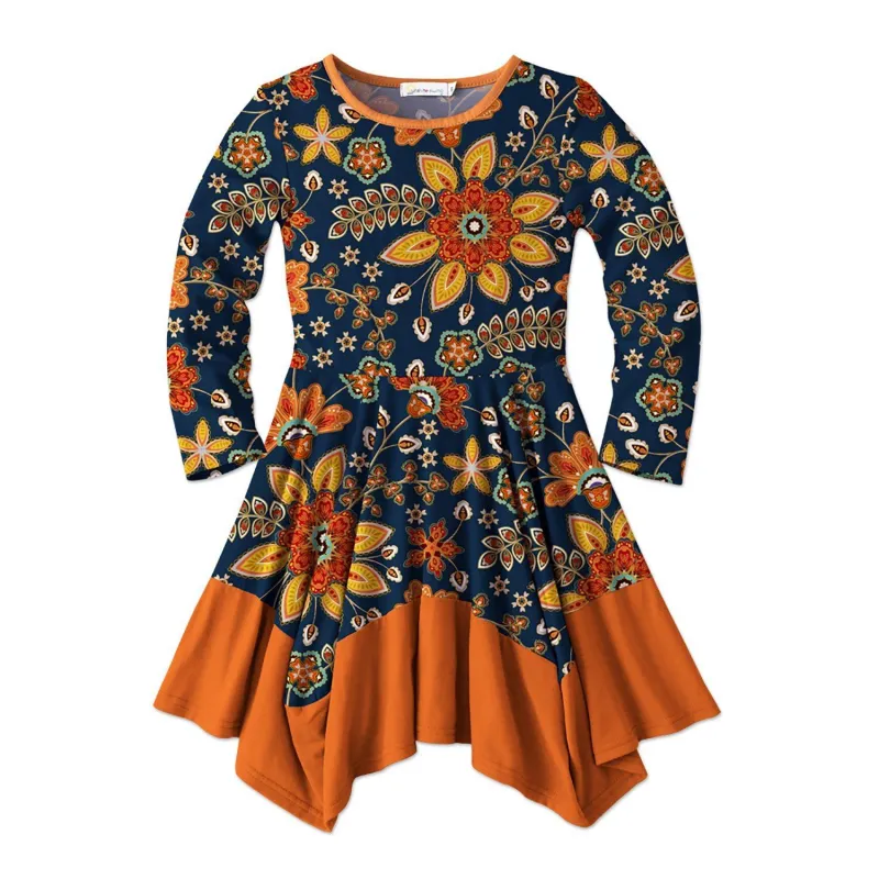 Dark Blue & Orange Floral Print Handkerchief Dress sold by Zulily