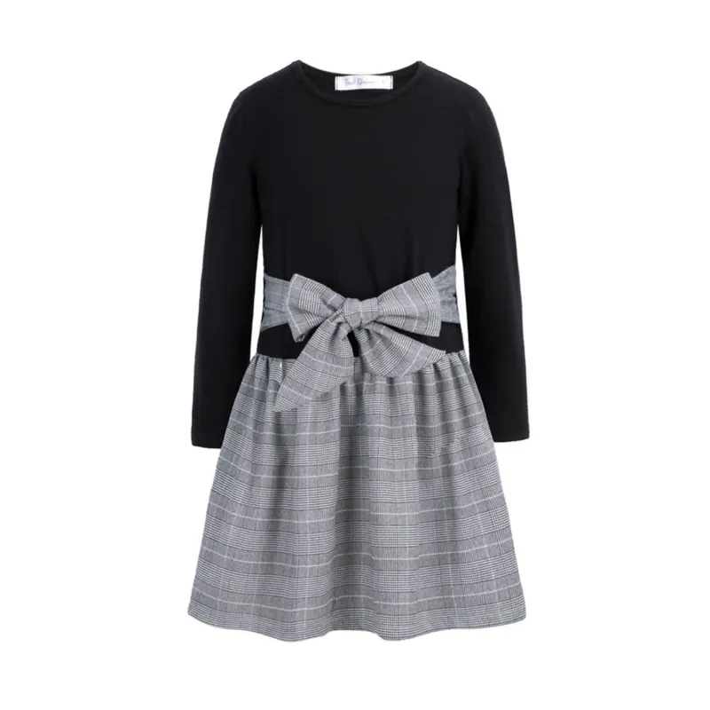 Black Plaid Bow-Accent Long-Sleeve Dress sold by Zulily