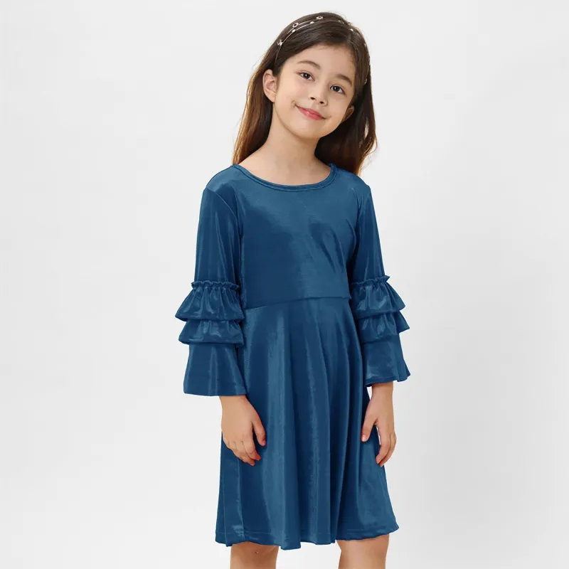 Blue Velvet Bell-Sleeve A-Line Dress sold by Zulily