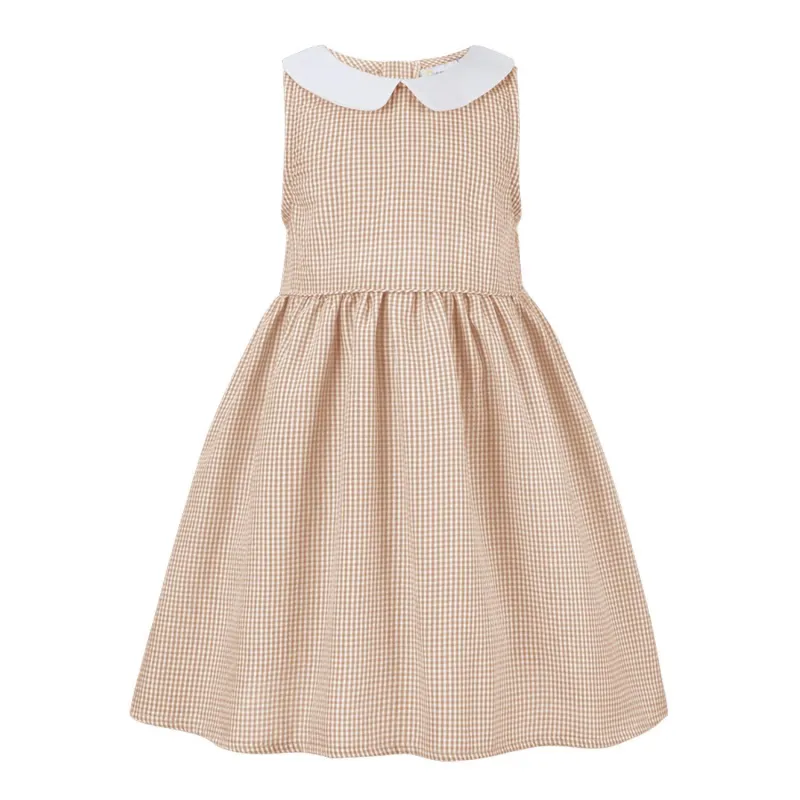 Khaki Gingham Peter Pan Collar Sleeveless A-Line Dress sold by Zulily