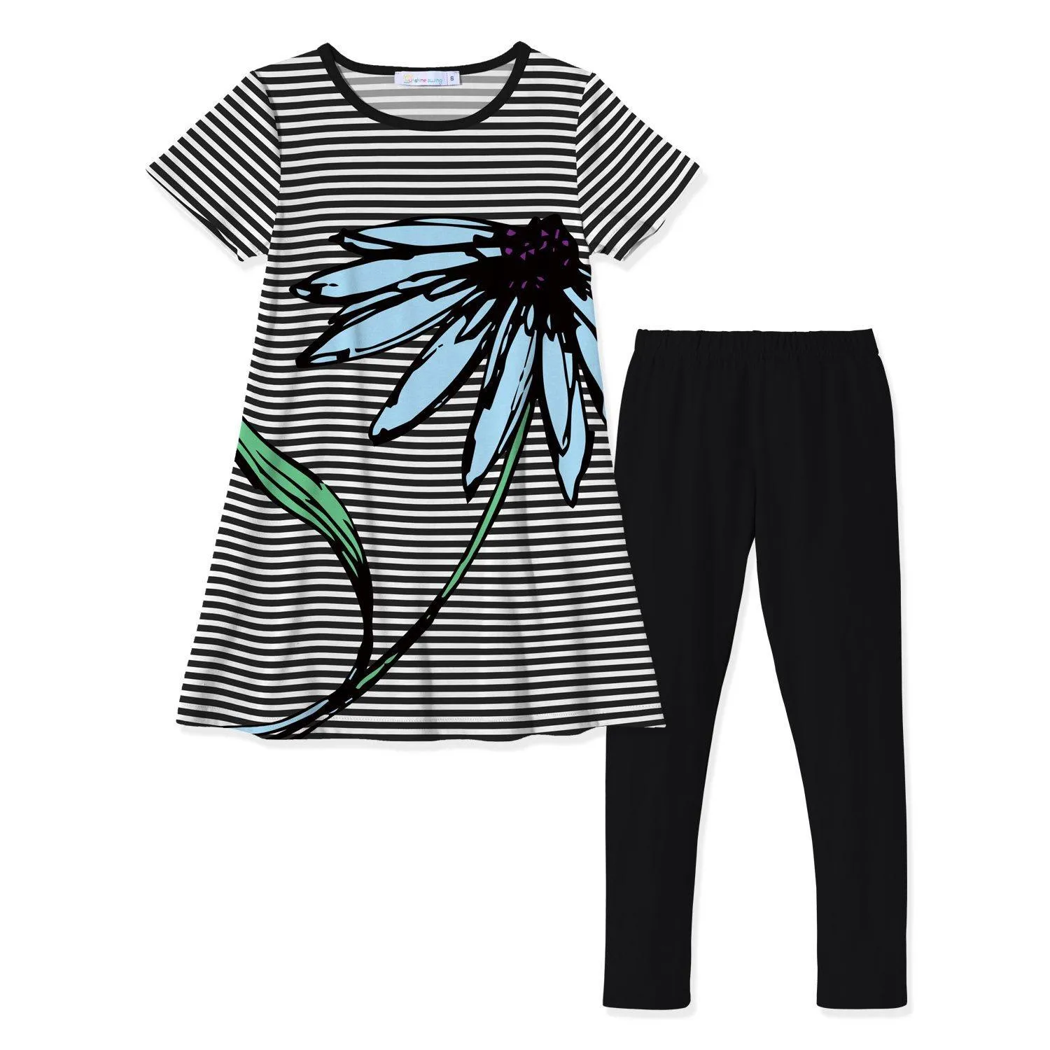 Black & White Stripe & Daisy Print Tunic & Leggings sold by Zulily