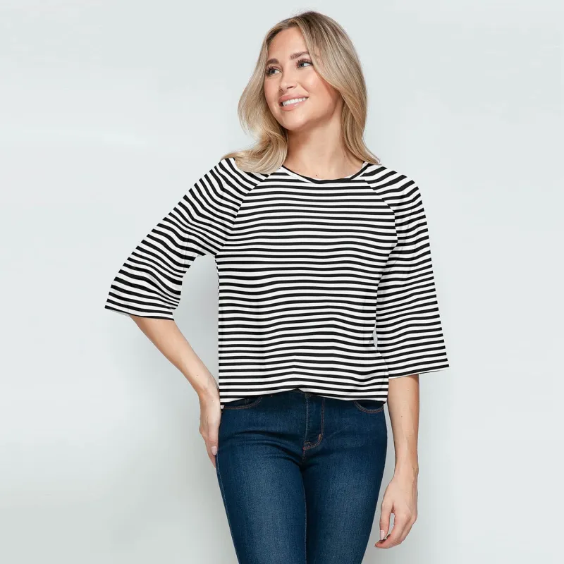 White & Black Stripe Print Round Neck Raglan Sleeve T-Shirt sold by Zulily