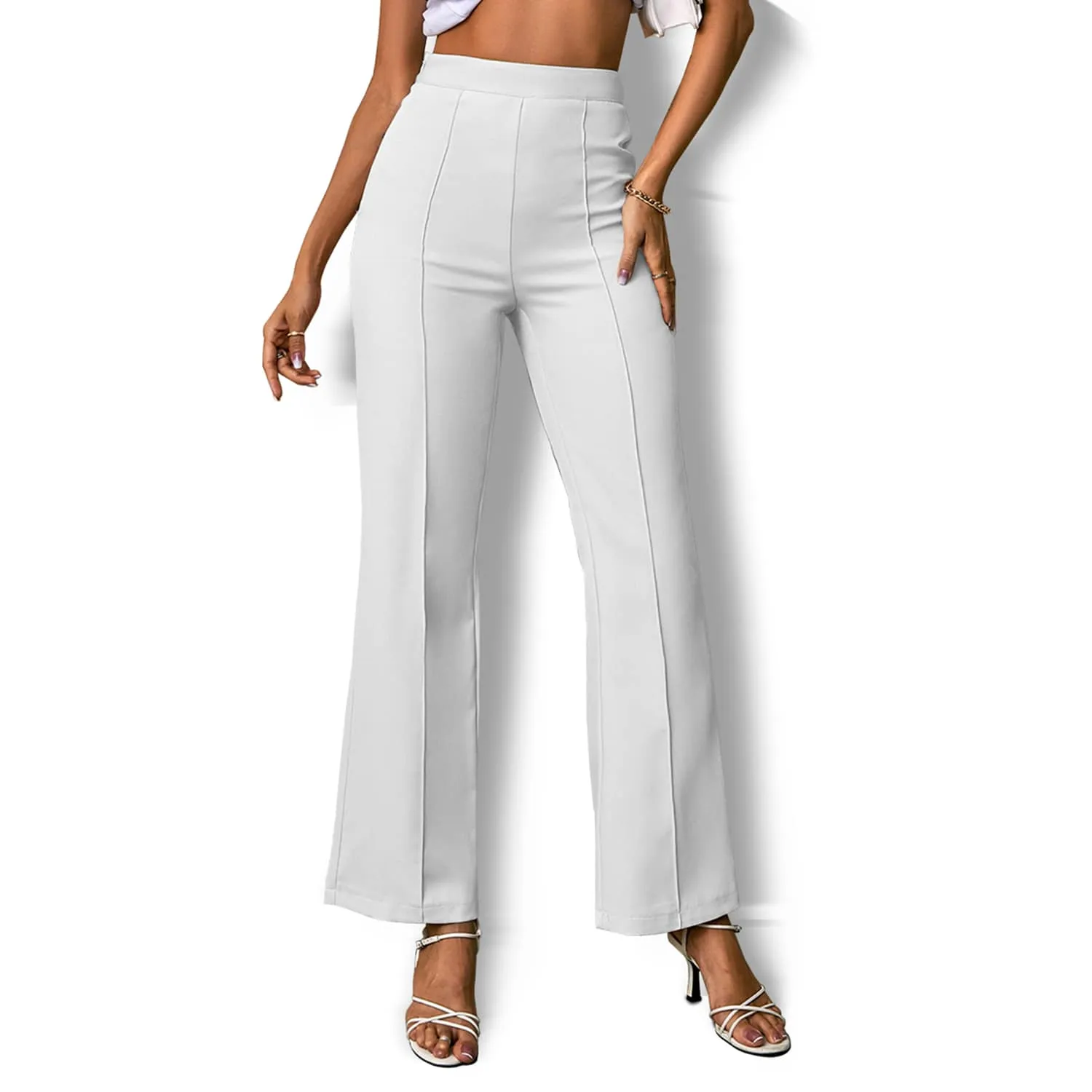 White Elastic Waist Bootcut Pants sold by Zulily