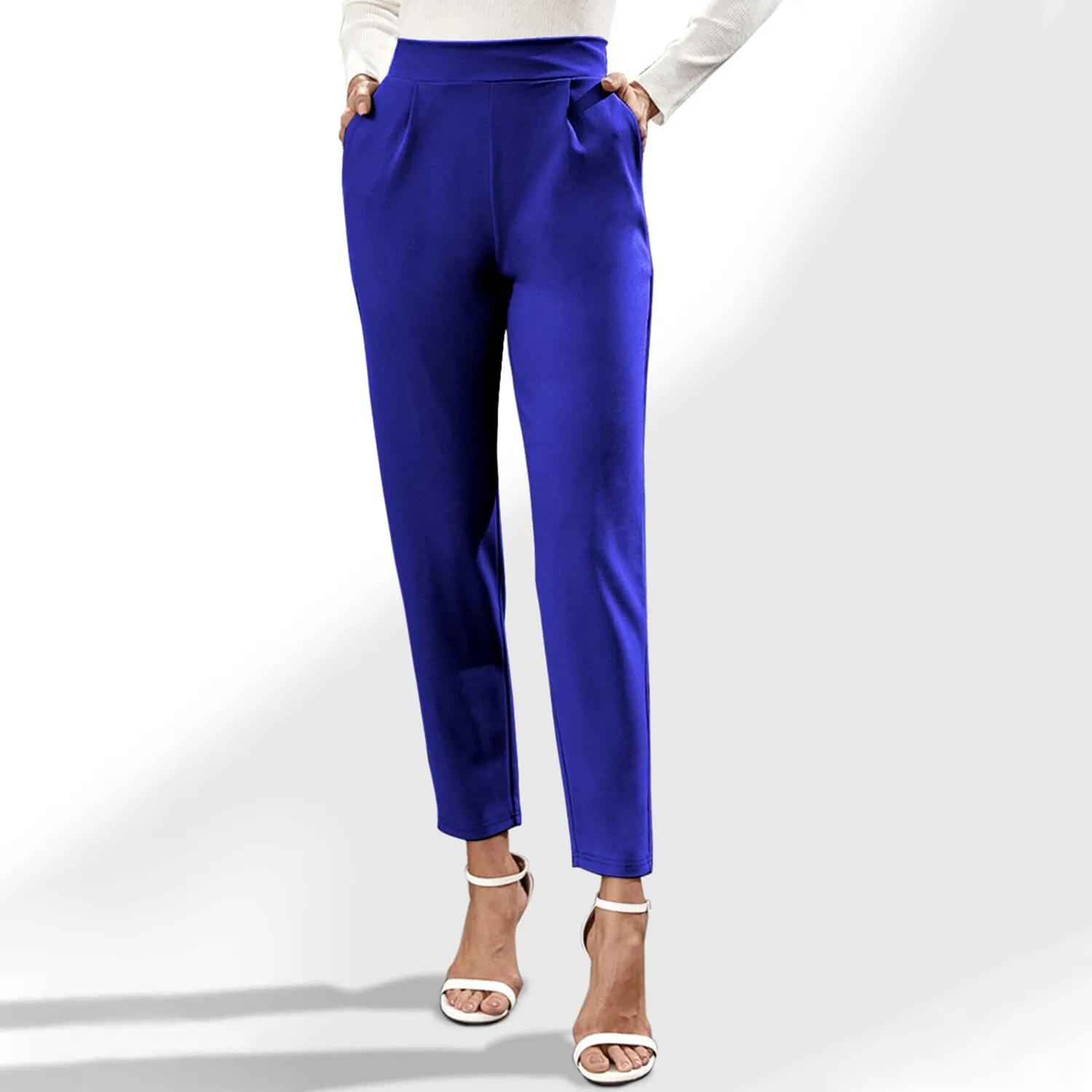 Royal Blue Pocketed High Waist Straight Pants sold by Zulily