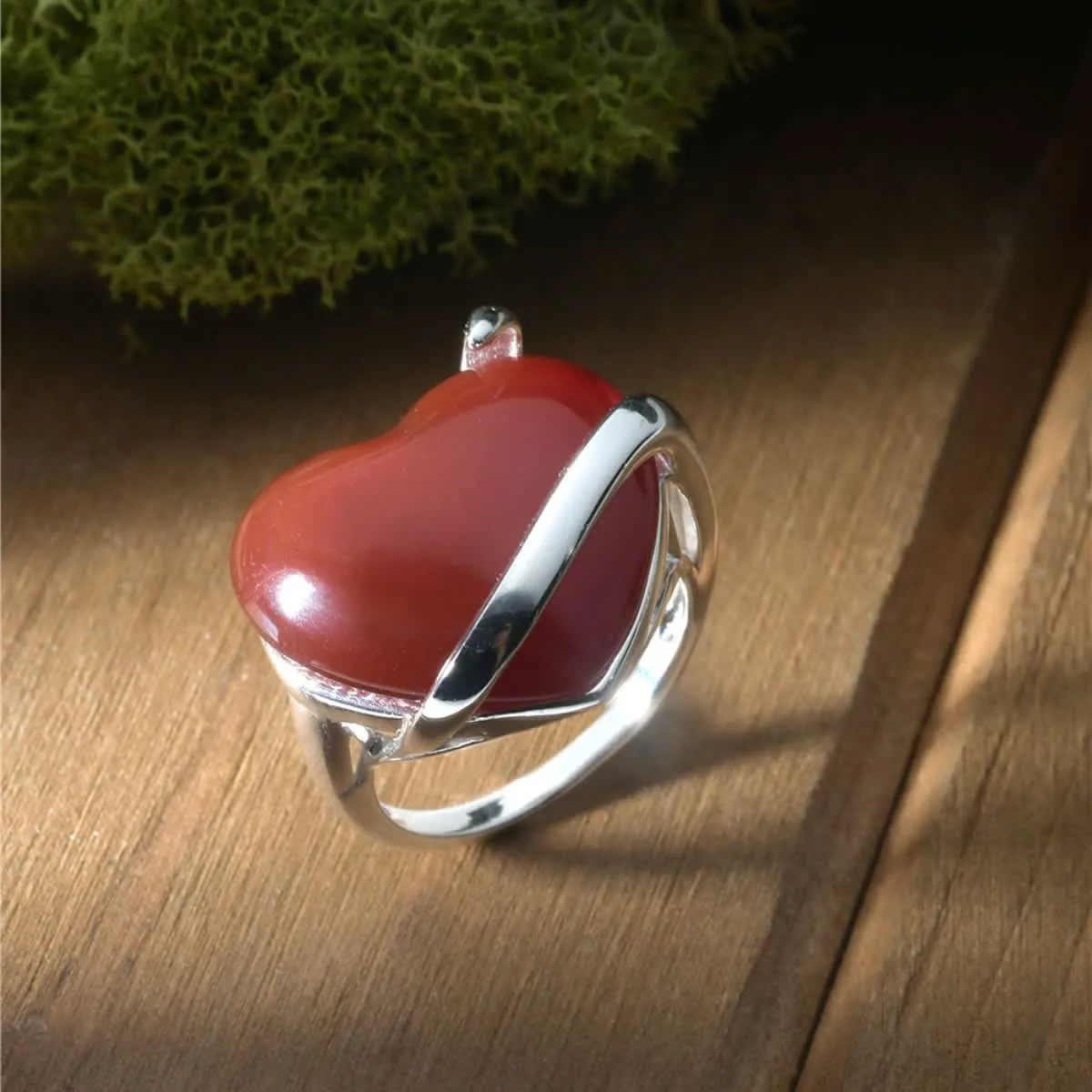 Vera & Co Sterling Silver Heart Shape Red Carnelian Silver Line Across Women Ring size 8 sold by Zulily