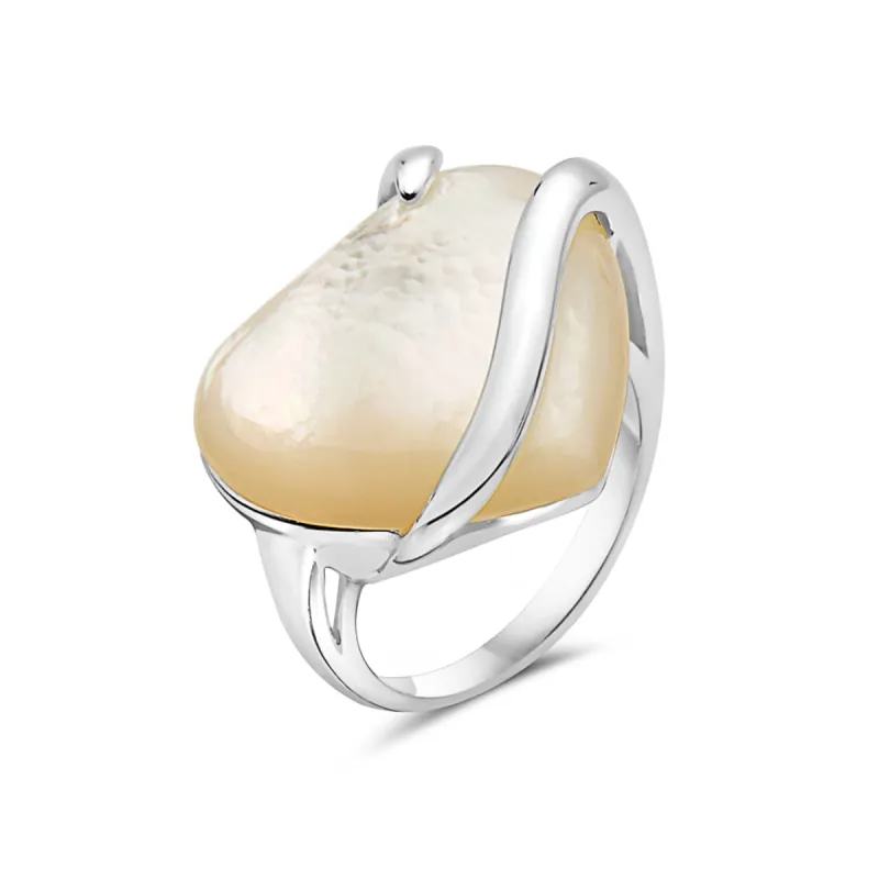 Vera & Co Sterling Silver Heart Shape White Mother of Pearl Silver Line Across Women Ring size 7 sold by Zulily