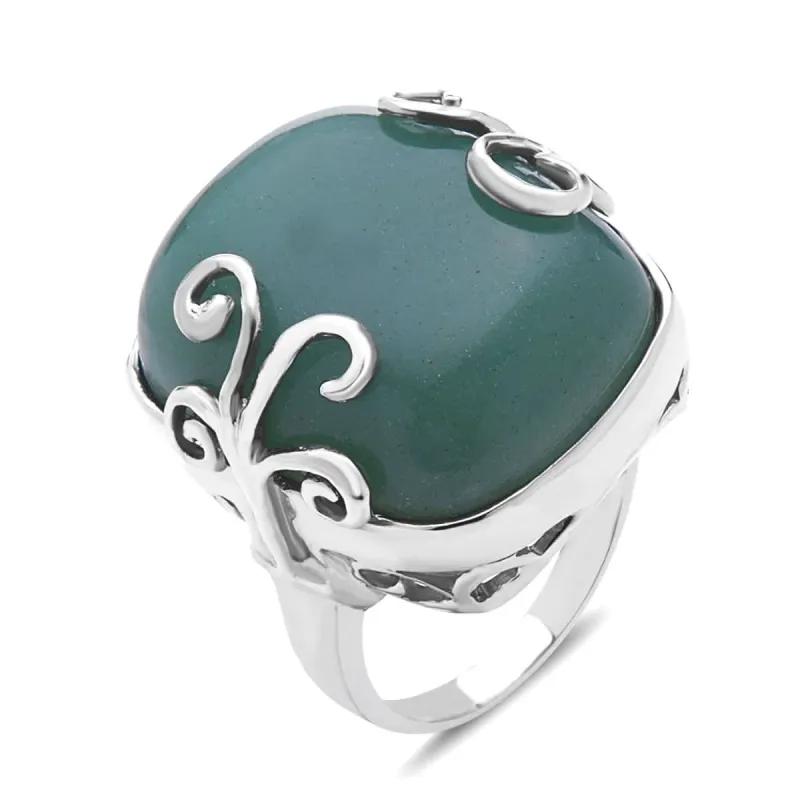 Vera & Co Sterling Silver Rectangular Shape Green Aventurine Side Wavy lines Women Ring size 8 sold by Zulily