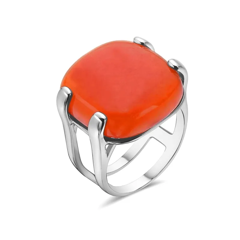 Vera & Co Sterling Silver Cushion Shape White Jade Dyed Orange Color Women Ring Size 9 sold by Zulily