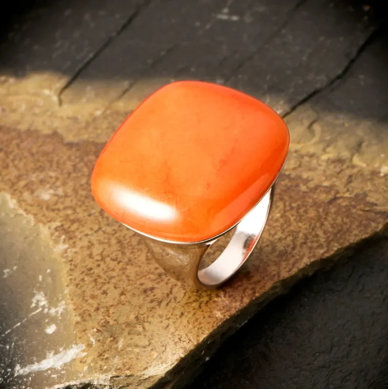 Vera & Co Sterling Silver Cushion Shape Orange Agate Stone Women Ring size 6 sold by Zulily