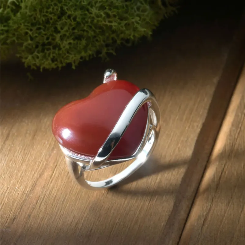 Vera & Co Sterling Silver Heart Shape Red Carnelian Silver Line Across Women Ring size 7 sold by Zulily