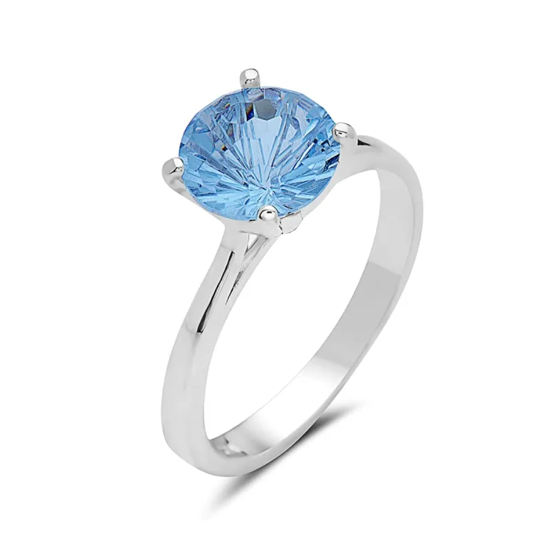 Vera & Co Sterling Silver Solitaire Synthetic Aqua Blue Women Ring size 9 sold by Zulily