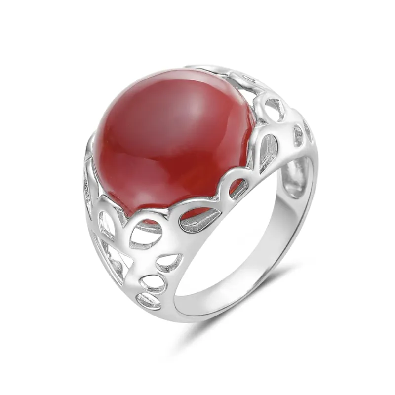 Vera & Co Sterling Silver Round Dome Red Carnelian Stone Women Ring size 8 sold by Zulily