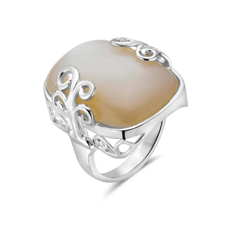 Vera & Co Sterling Silver Rectangular Shape White Mother of Pearl Stone Side Wavy lines Women Ring size 7 sold by Zulily