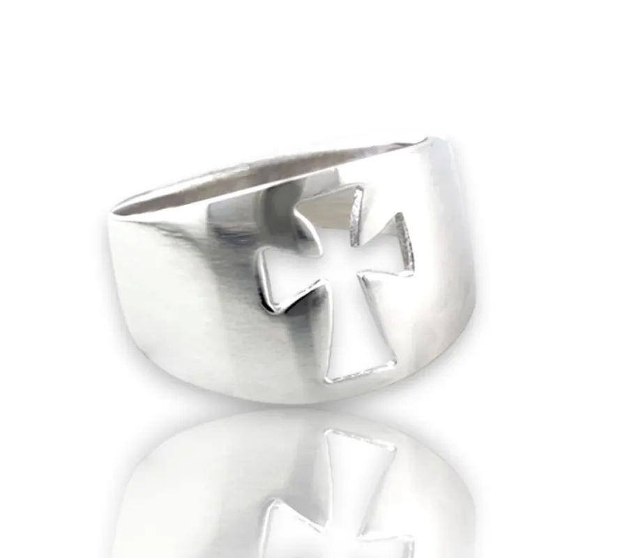 Vera & Co Sterling Silver Wide Band Cross Cut Out Women Ring Size 8 sold by Zulily