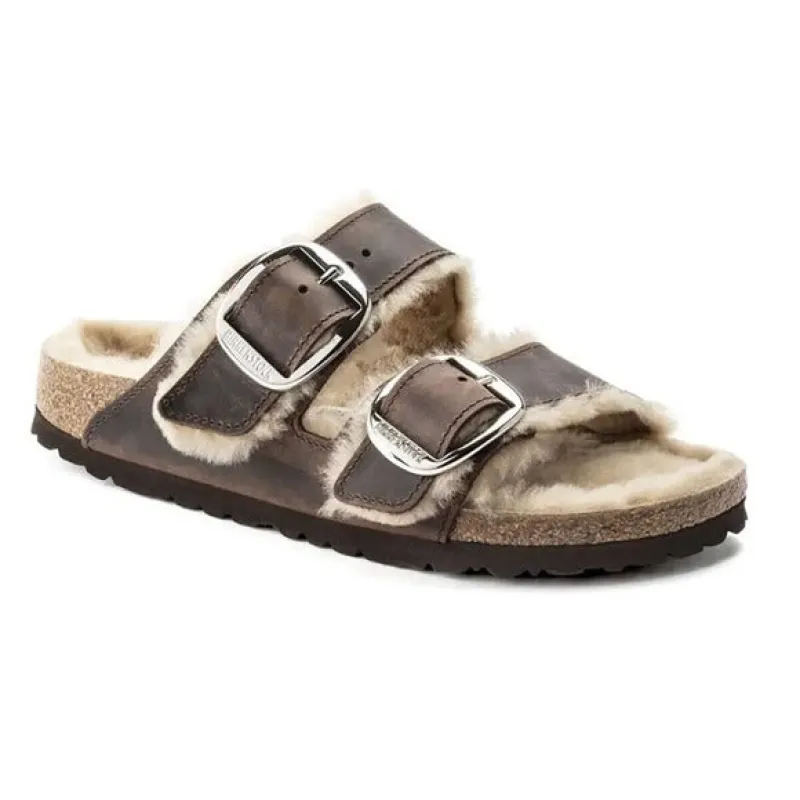 Birkenstock Arizona Big Buckle Shearling Oiled Leather Leather Brown Sandals sold by Zulily