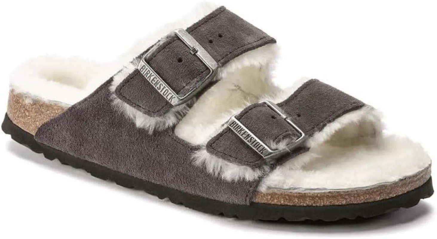 Birkenstock Arizona Shearling Suede Leather Stormy Grey Sandals sold by Zulily