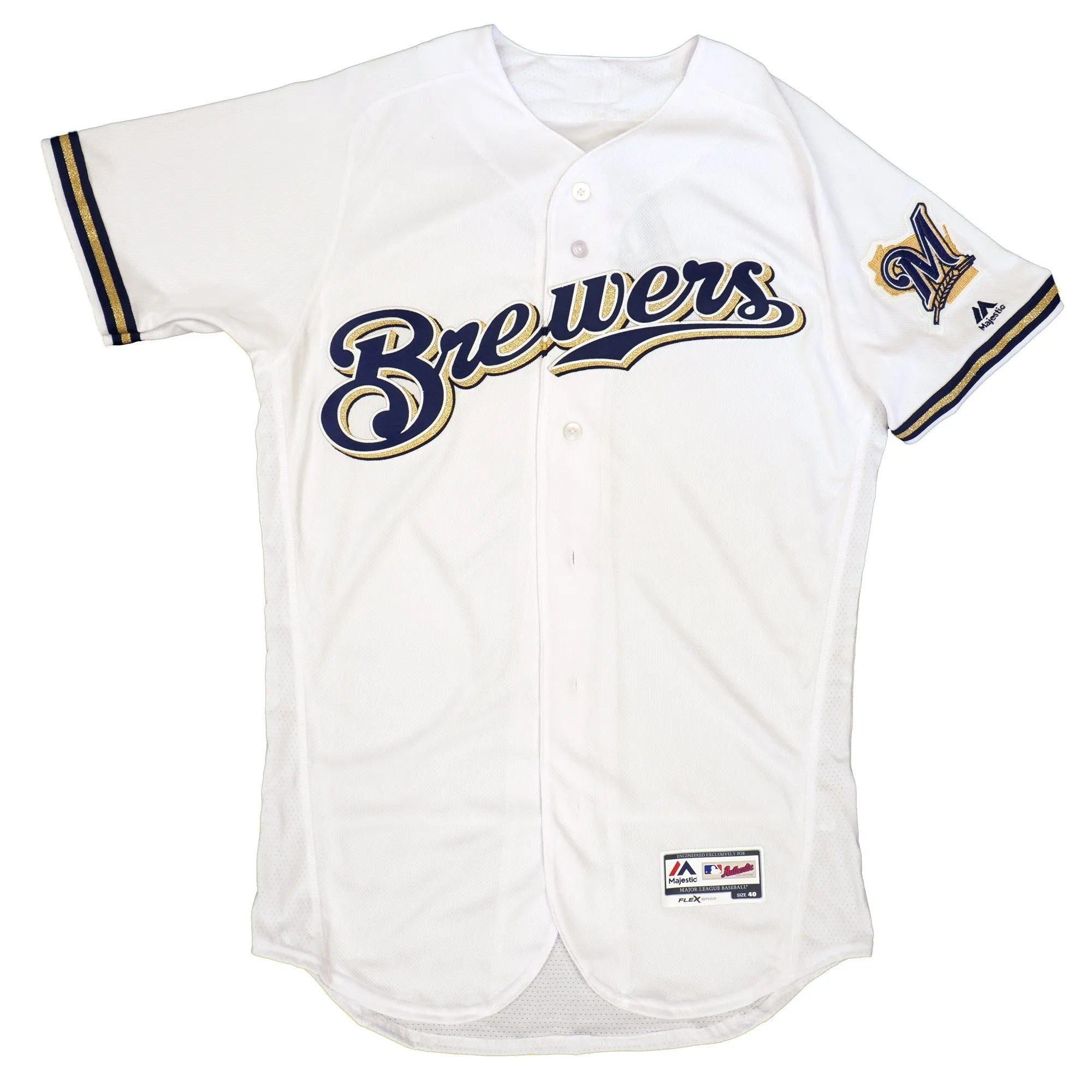 Majestic Men's Mlb Milwaukee Brewers Authentic On Field Flex Base Jersey - Home White sold by Zulily