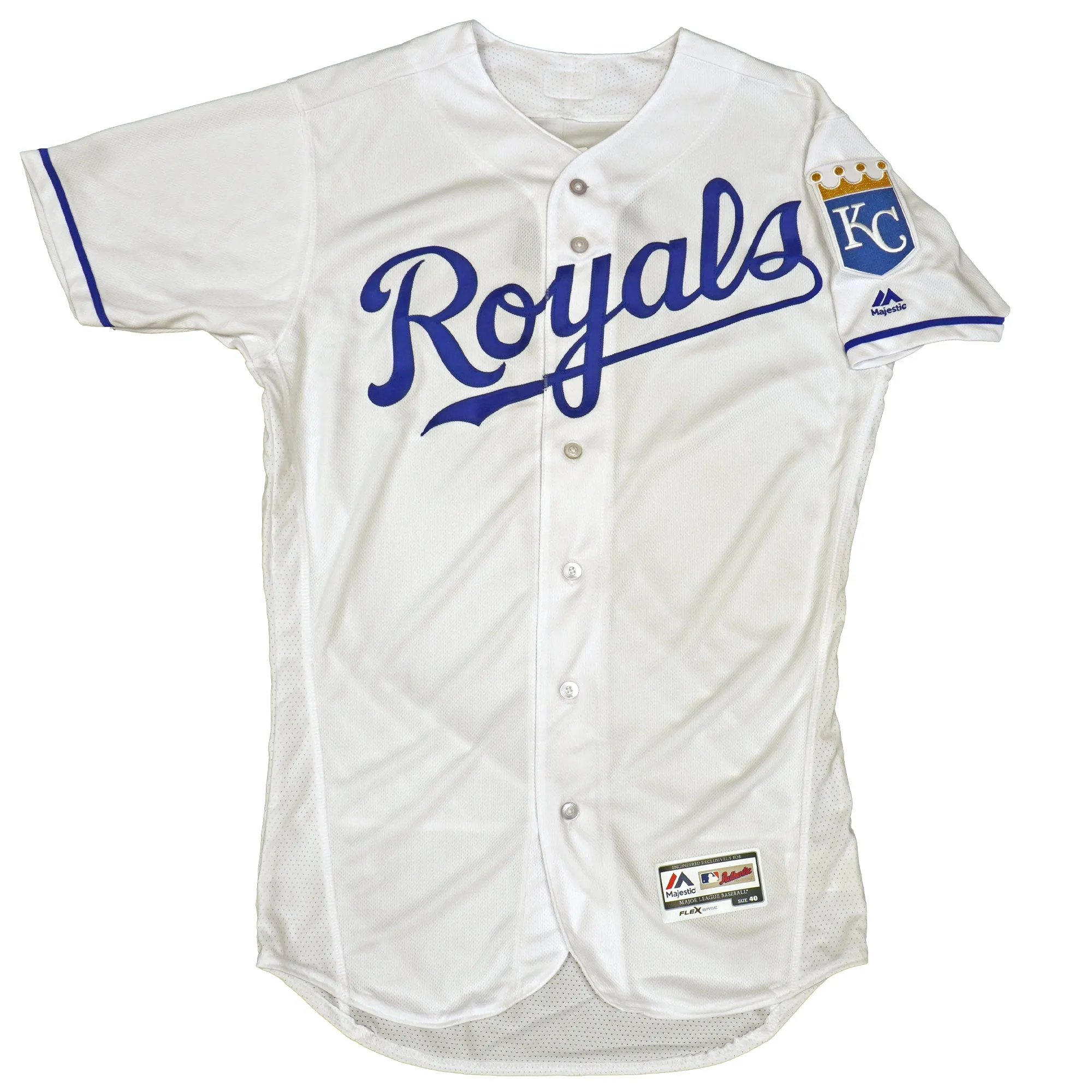 Majestic Men's Mlb Kansas City Royals Authentic On Field Flex Base Jersey -Home White/Blue sold by Zulily