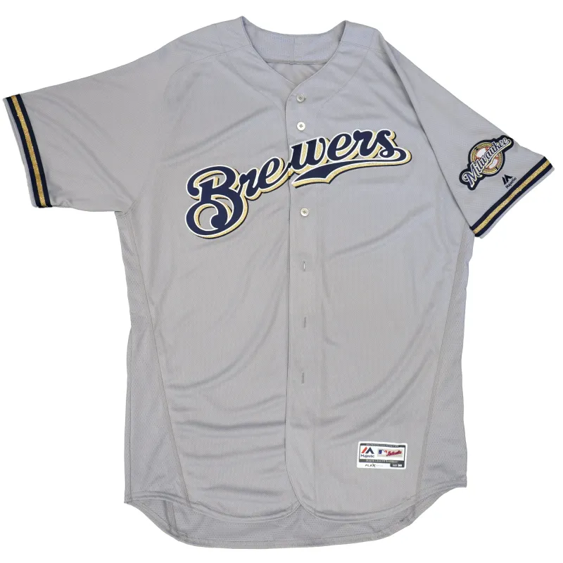 Majestic Men's Mlb Milwaukee Brewers Authentic On Field Flex Base Jersey - Road Gray sold by Zulily