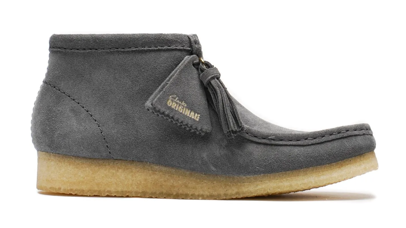 Clarks Women's Wallabee Boot in Grey/Blue Suede sold by Zulily