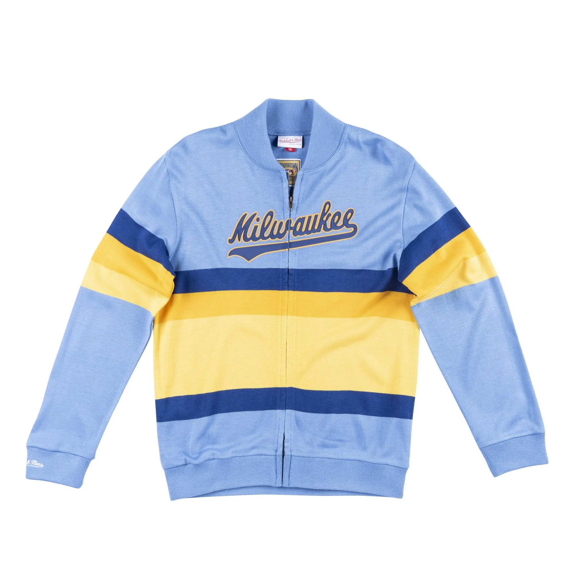 Mitchell & Ness Men's Mlb Front Stripe Full Zip Sweater Milwaukee Brewers sold by Zulily
