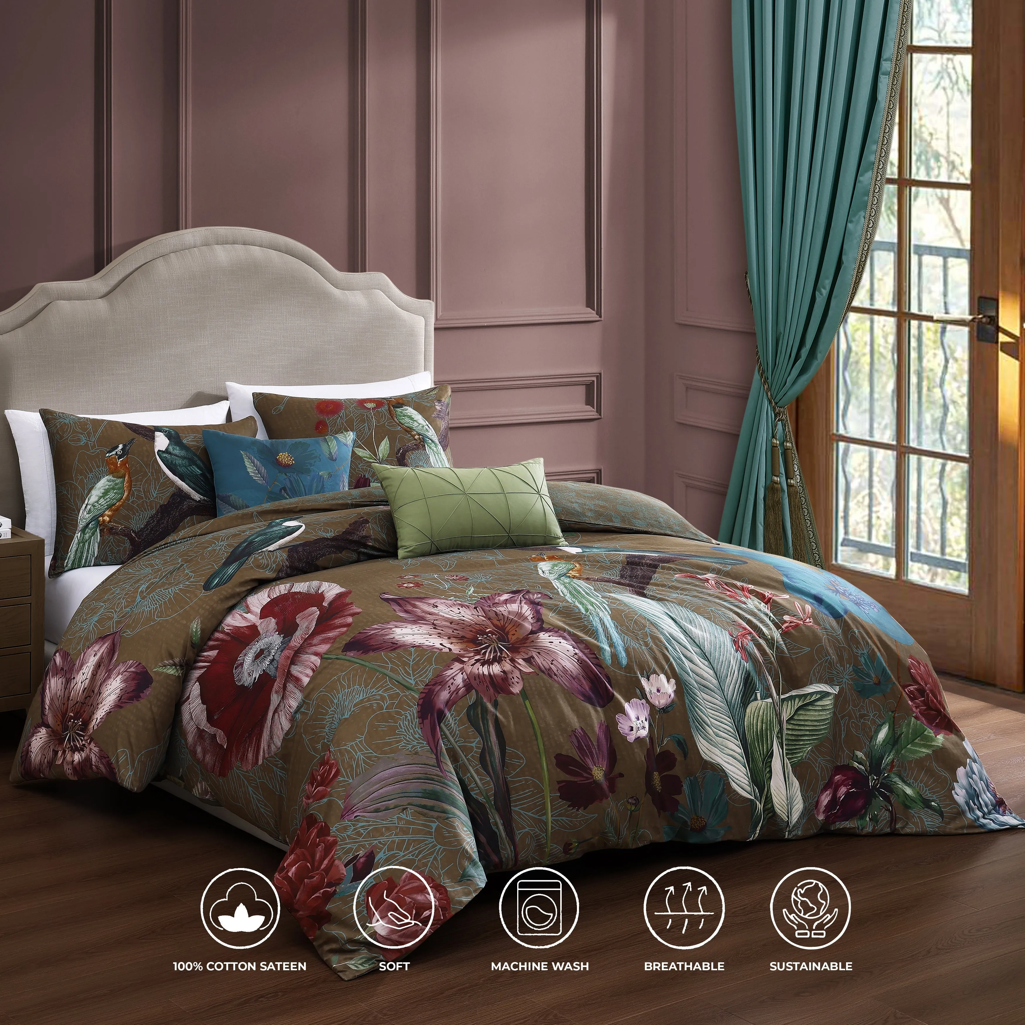 Bebejan Birds on Chocolate Brown 5 Piece Reversible Comforter Set sold by Zulily product image thumbnail 2