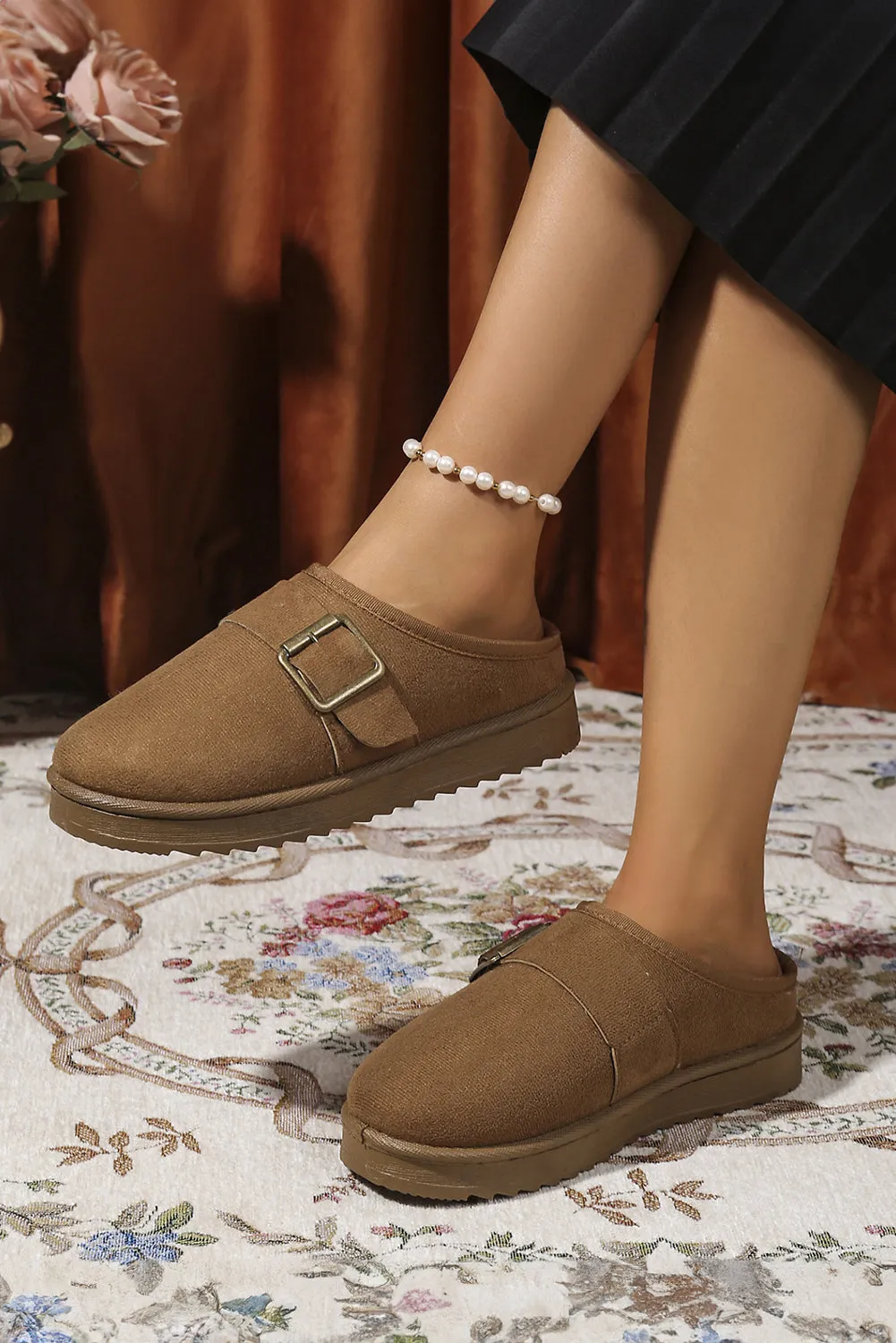Threaded Pear Jasmine Faux Suede Buckle Strap Detail Winter Slippers sold by Zulily product image thumbnail 4