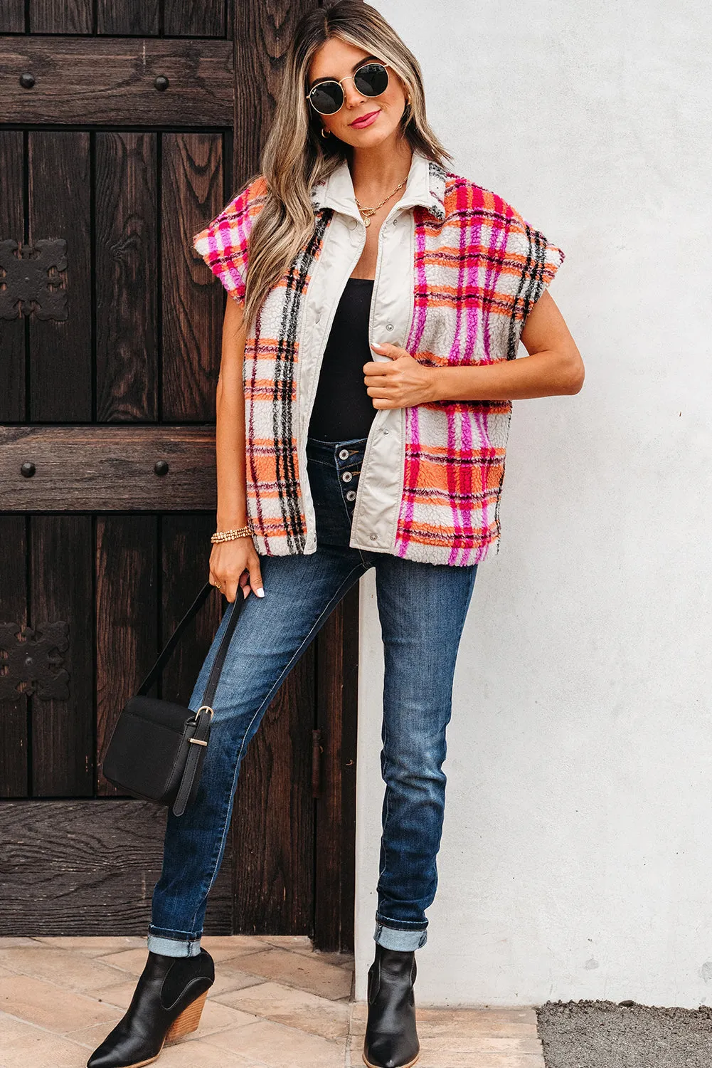 Threaded Pear Molly Sherpa Plaid Jacket Vest sold by Zulily product image thumbnail 5