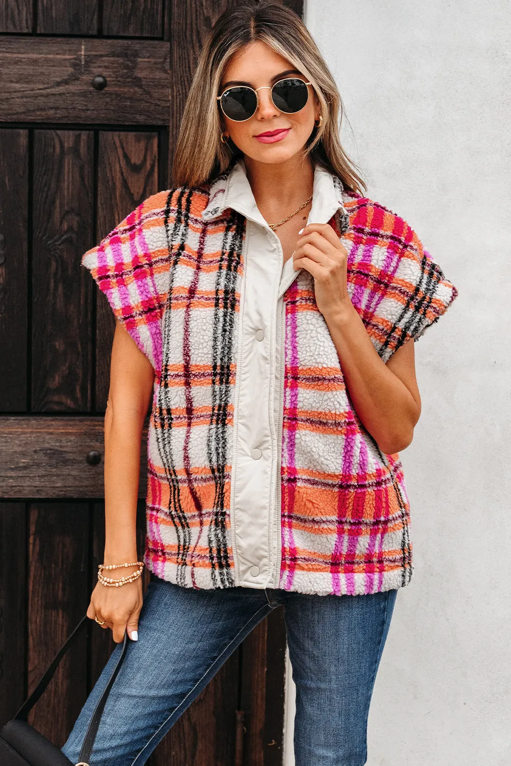 Threaded Pear Molly Sherpa Plaid Jacket Vest sold by Zulily product image thumbnail 3