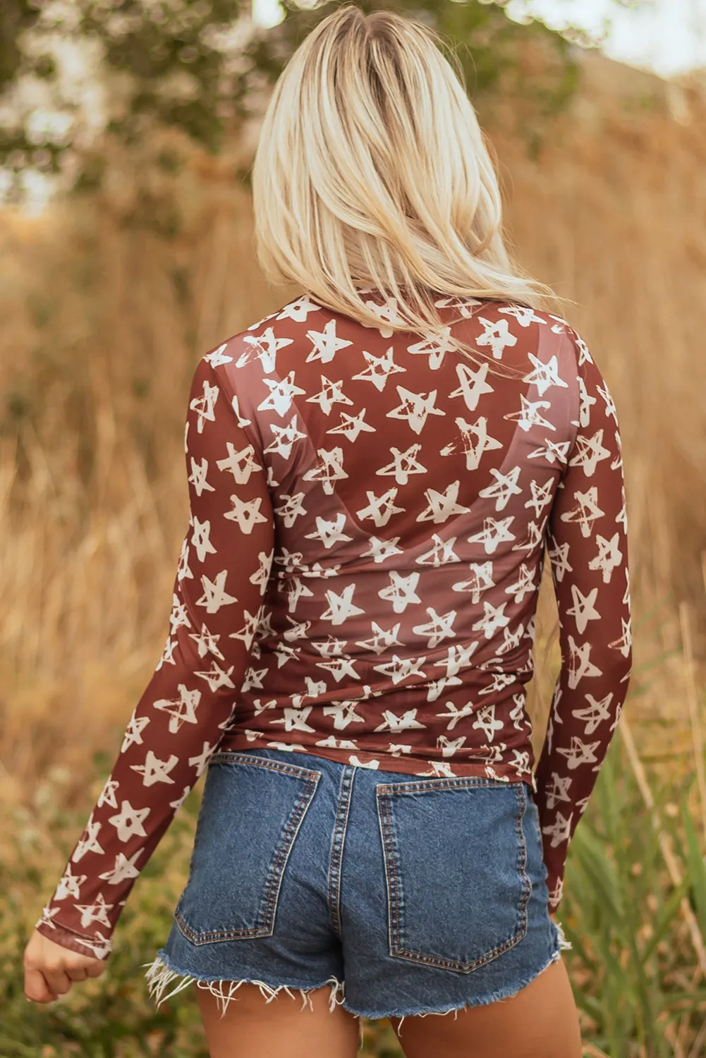 Threaded Pear Alexandra Mesh Star Sheath Long Sleeve Top sold by Zulily product image thumbnail 2