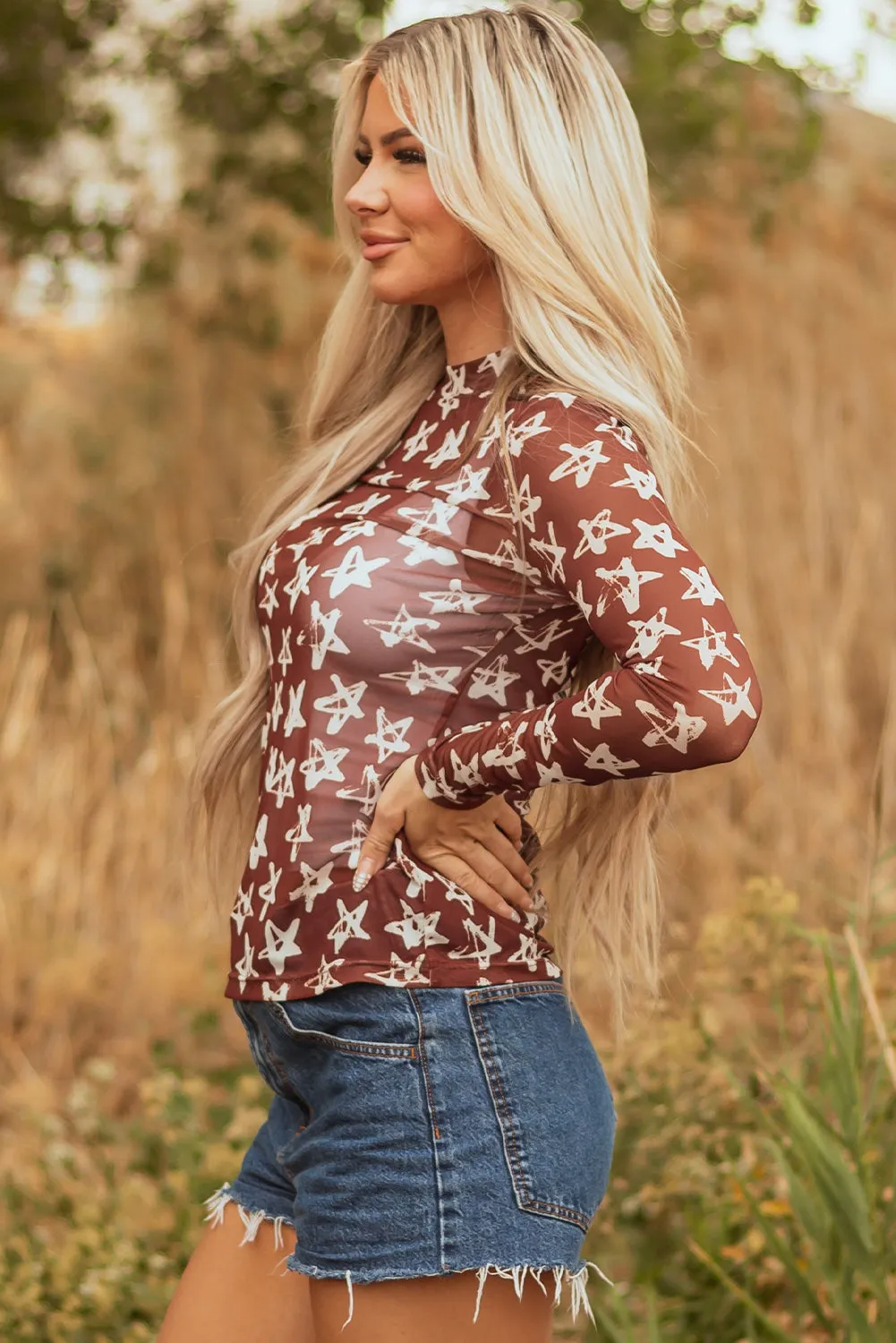 Threaded Pear Alexandra Mesh Star Sheath Long Sleeve Top sold by Zulily product image thumbnail 3